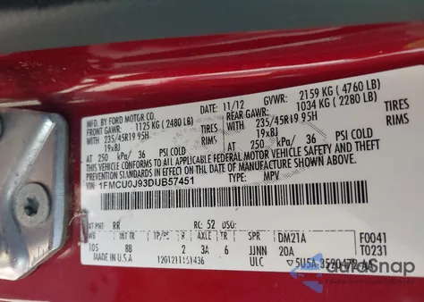 2013 Ford Escape Titanium z USA, uszkodzony, nr VIN 1FMCU0J93DUB57451